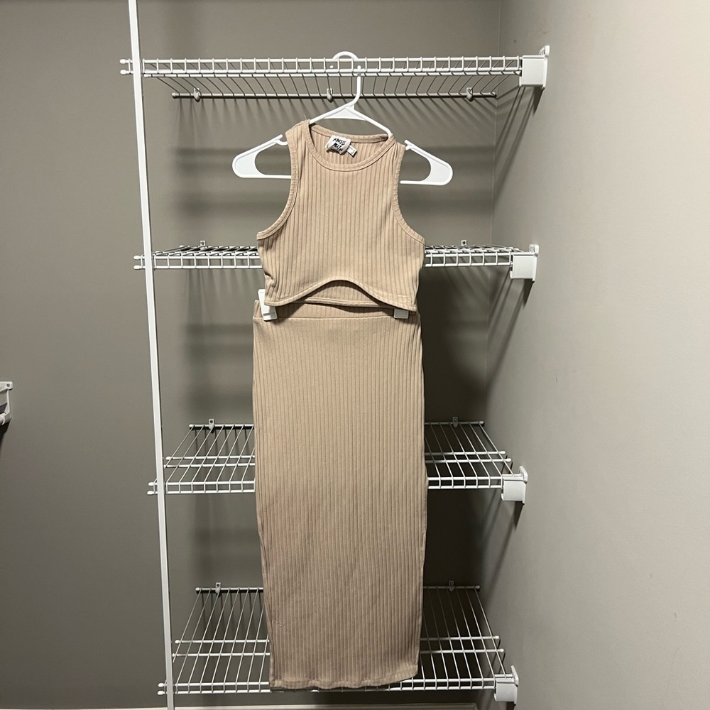 Princess Polly Beige Ribbed Two Piece Midi Dress